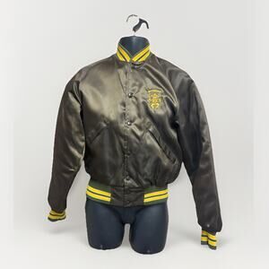 Vintage Wyoming Cowboys Satin Bomber Jacket Mens Medium Brown NCAA Dunbrooke 80s